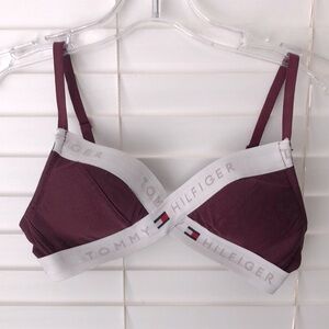 Tommy Hilfiger Bra Bralette Triangle Wire Free Light Lift SZ 34A  Maroon